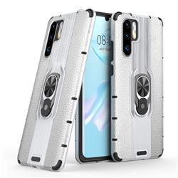Alita Battle Angel Armor Metal Ring Grip Shockproof Dual Layer Rugged Hard Cover for Huawei P30 Pro - Silver