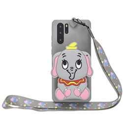 Gray Elephant Neck Lanyard Zipper Wallet Silicone Case for Huawei P30 Pro
