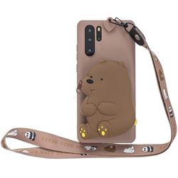 Brown Bear Neck Lanyard Zipper Wallet Silicone Case for Huawei P30 Pro