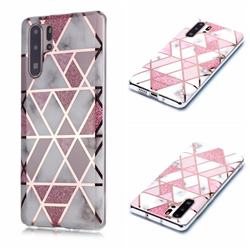 Pink Rhombus Galvanized Rose Gold Marble Phone Back Cover for Huawei P30 Pro
