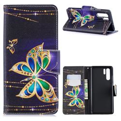 Golden Shining Butterfly Leather Wallet Case for Huawei P30 Pro