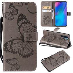 Embossing 3D Butterfly Leather Wallet Case for Huawei P30 Pro - Gray