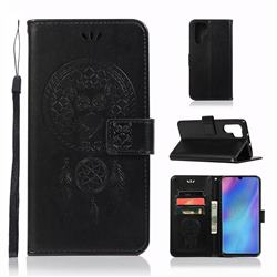 Intricate Embossing Owl Campanula Leather Wallet Case for Huawei P30 Pro - Black