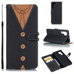 Mens Button Clothing Style Leather Wallet Phone Case for Huawei P30 Pro - Black
