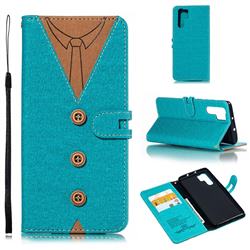 Mens Button Clothing Style Leather Wallet Phone Case for Huawei P30 Pro - Green