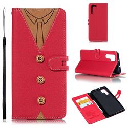 Mens Button Clothing Style Leather Wallet Phone Case for Huawei P30 Pro - Red