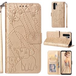 Embossing Fireworks Elephant Leather Wallet Case for Huawei P30 Pro - Golden