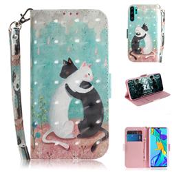 Black and White Cat 3D Painted Leather Wallet Phone Case for Huawei P30 Pro