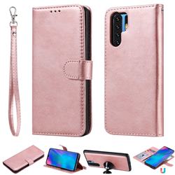 Retro Greek Detachable Magnetic PU Leather Wallet Phone Case for Huawei P30 Pro - Rose Gold
