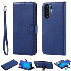 Retro Greek Detachable Magnetic PU Leather Wallet Phone Case for Huawei P30 Pro - Blue