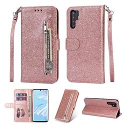 Glitter Shine Leather Zipper Wallet Phone Case for Huawei P30 Pro - Pink