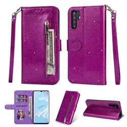 Glitter Shine Leather Zipper Wallet Phone Case for Huawei P30 Pro - Purple