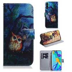 Oil Painting Owl PU Leather Wallet Case for Huawei P30 Pro
