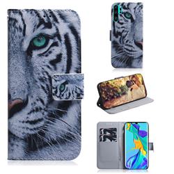White Tiger PU Leather Wallet Case for Huawei P30 Pro