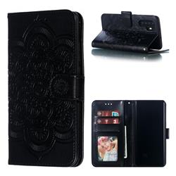 Intricate Embossing Datura Solar Leather Wallet Case for Huawei P30 Pro - Black