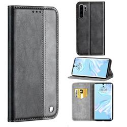 Classic Business Ultra Slim Magnetic Sucking Stitching Flip Cover for Huawei P30 Pro - Silver Gray
