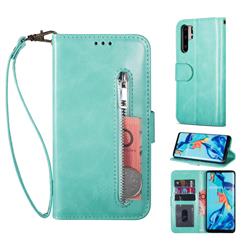 Retro Calfskin Zipper Leather Wallet Case Cover for Huawei P30 Pro - Mint Green
