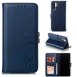 Embossing Happy Cat Leather Wallet Case for Huawei P30 Pro - Blue