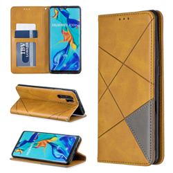 Prismatic Slim Magnetic Sucking Stitching Wallet Flip Cover for Huawei P30 Pro - Yellow