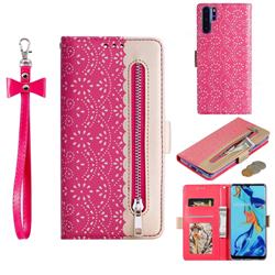 Luxury Lace Zipper Stitching Leather Phone Wallet Case for Huawei P30 Pro - Rose