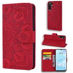 Retro Embossing Mandala Flower Leather Wallet Case for Huawei P30 Pro - Red