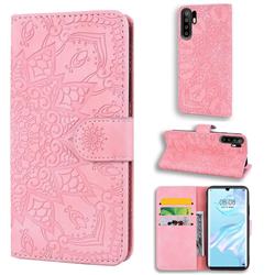Retro Embossing Mandala Flower Leather Wallet Case for Huawei P30 Pro - Pink