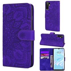 Retro Embossing Mandala Flower Leather Wallet Case for Huawei P30 Pro - Purple