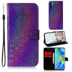 Laser Circle Shining Leather Wallet Phone Case for Huawei P30 Pro - Purple