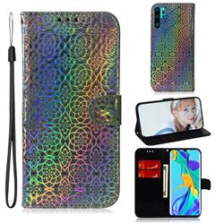 Laser Circle Shining Leather Wallet Phone Case for Huawei P30 Pro - Silver