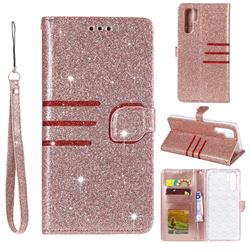 Retro Stitching Glitter Leather Wallet Phone Case for Huawei P30 Pro - Rose Gold