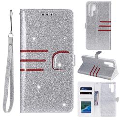 Retro Stitching Glitter Leather Wallet Phone Case for Huawei P30 Pro - Silver