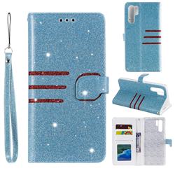 Retro Stitching Glitter Leather Wallet Phone Case for Huawei P30 Pro - Blue