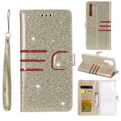 Retro Stitching Glitter Leather Wallet Phone Case for Huawei P30 Pro - Golden