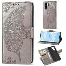 Embossing Mandala Flower Butterfly Leather Wallet Case for Huawei P30 Pro - Gray