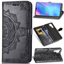 Embossing Imprint Mandala Flower Leather Wallet Case for Huawei P30 Pro - Black