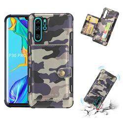 Camouflage Multi-function Leather Phone Case for Huawei P30 Pro - Gray