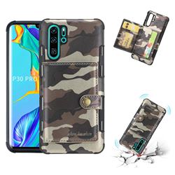 Camouflage Multi-function Leather Phone Case for Huawei P30 Pro - Coffee