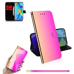 Shining Mirror Like Surface Leather Wallet Case for Huawei P30 Pro - Rainbow Gradient
