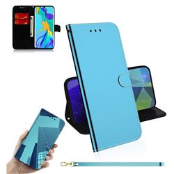 Shining Mirror Like Surface Leather Wallet Case for Huawei P30 Pro - Blue