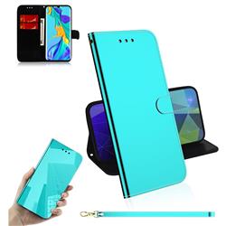 Shining Mirror Like Surface Leather Wallet Case for Huawei P30 Pro - Mint Green