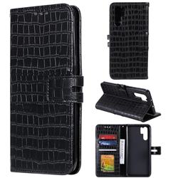 Luxury Crocodile Magnetic Leather Wallet Phone Case for Huawei P30 Pro - Black