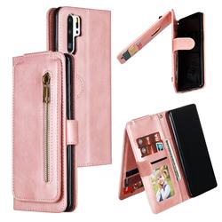 Multifunction 9 Cards Leather Zipper Wallet Phone Case for Huawei P30 Pro - Rose Gold