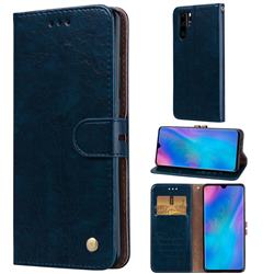 Luxury Retro Oil Wax PU Leather Wallet Phone Case for Huawei P30 Pro - Sapphire