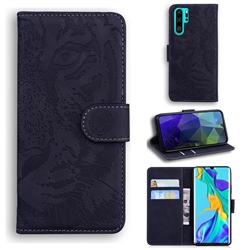 Intricate Embossing Tiger Face Leather Wallet Case for Huawei P30 Pro - Black