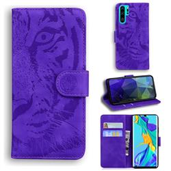 Intricate Embossing Tiger Face Leather Wallet Case for Huawei P30 Pro - Purple