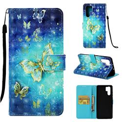 Gold Butterfly 3D Painted Leather Wallet Case for Huawei P30 Pro
