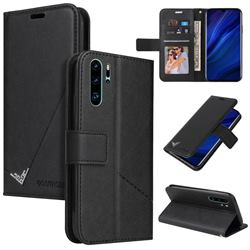 GQ.UTROBE Right Angle Silver Pendant Leather Wallet Phone Case for Huawei P30 Pro - Black