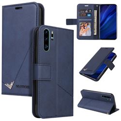 GQ.UTROBE Right Angle Silver Pendant Leather Wallet Phone Case for Huawei P30 Pro - Blue