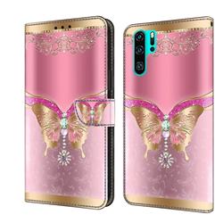 Pink Diamond Butterfly Crystal PU Leather Protective Wallet Case Cover for Huawei P30 Pro