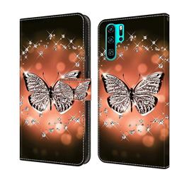 Crystal Butterfly Crystal PU Leather Protective Wallet Case Cover for Huawei P30 Pro
